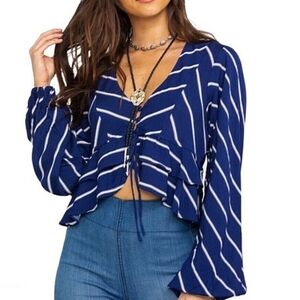Free People Bohemian Samifran Striped Cropped Flowy Peplum Blouse Small